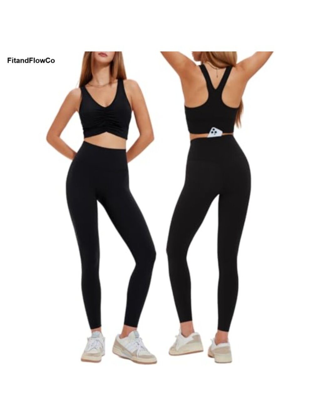 Longline Ruched Sports Bra & High Waisted Leggings Set